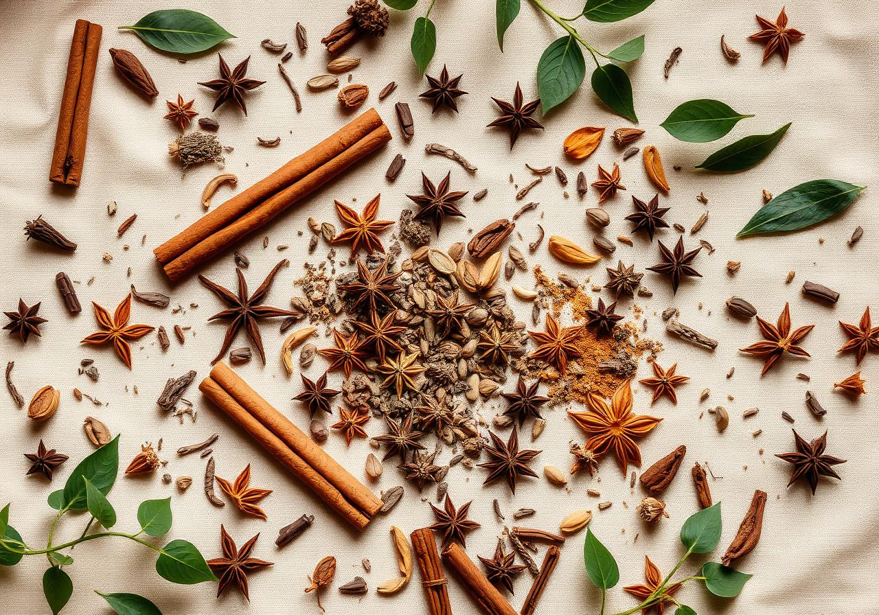 Traditional herbs arranged for careful selection